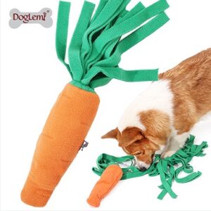 Carrot Pulling Puzzle Dog Snuffle Toy with Treat Hiding and Squeaker