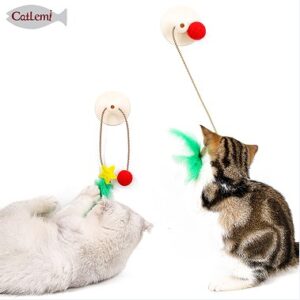 Christmas Suction Cup Feather Cat Teaser Wand with Bell Ball