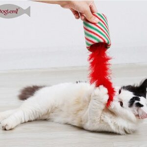 Christmas Cat Toy Tunnel Tube with Natural Feathers and Bell